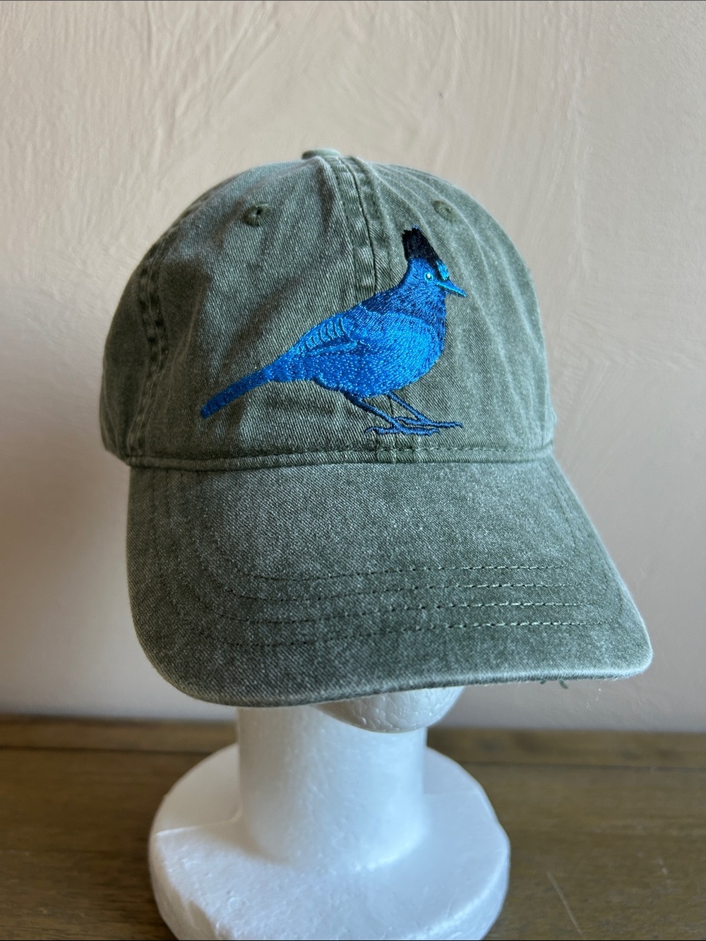 Steelers Embroidered Blue Jay Olive Baseball Cap. One Size. 100% Cotton. Unisex.
